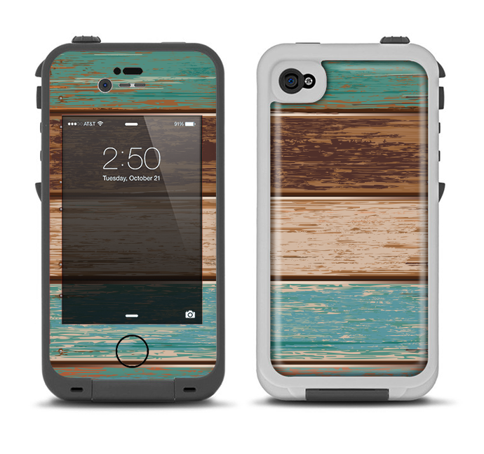 The Wooden Planks with Chipped Green and Brown Paint Apple iPhone 4-4s LifeProof Fre Case Skin Set