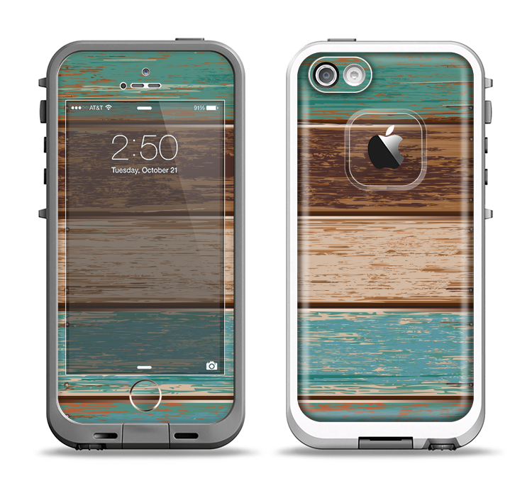 The Wooden Planks with Chipped Green and Brown Paint Apple iPhone 5-5s LifeProof Fre Case Skin Set