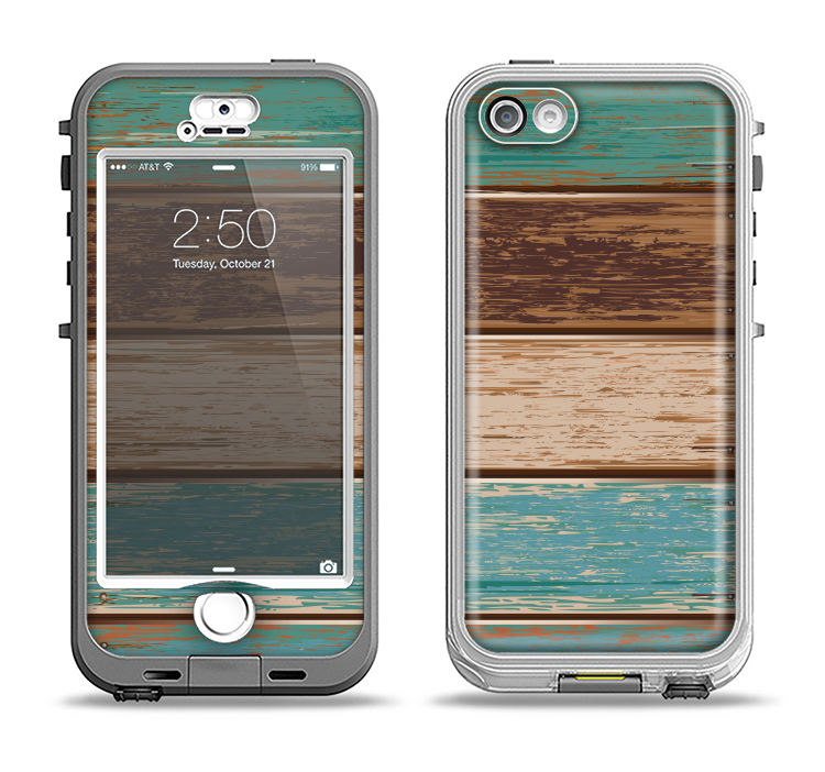 The Wooden Planks with Chipped Green and Brown Paint Apple iPhone 5-5s LifeProof Nuud Case Skin Set