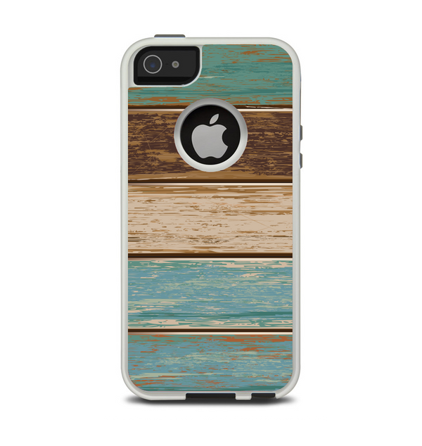 The Wooden Planks with Chipped Green and Brown Paint Apple iPhone 5-5s Otterbox Commuter Case Skin Set