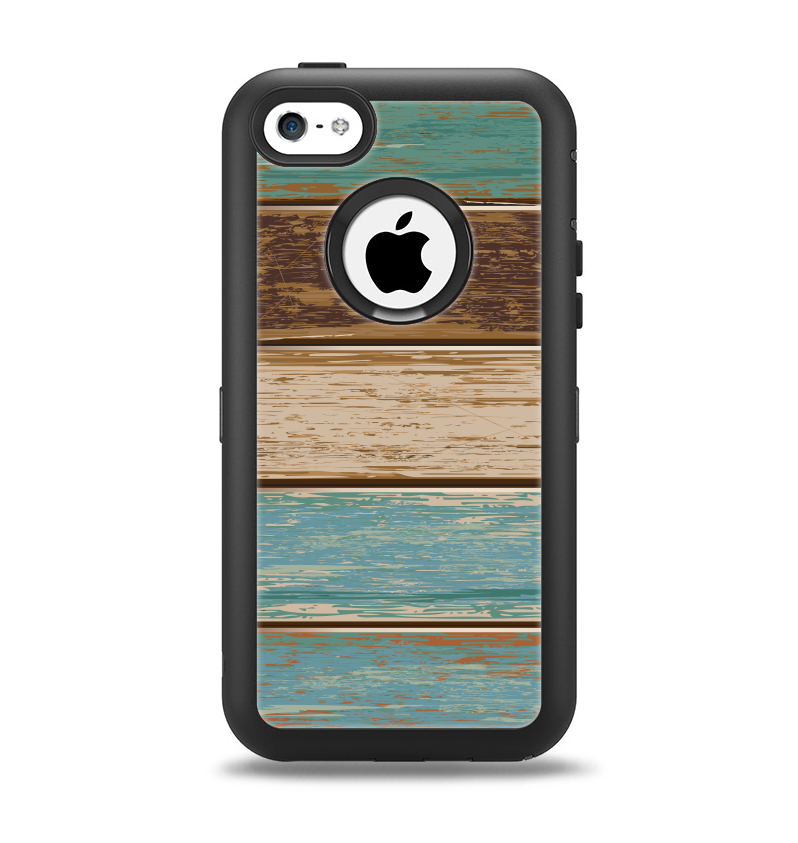 The Wooden Planks with Chipped Green and Brown Paint Apple iPhone 5c Otterbox Defender Case Skin Set