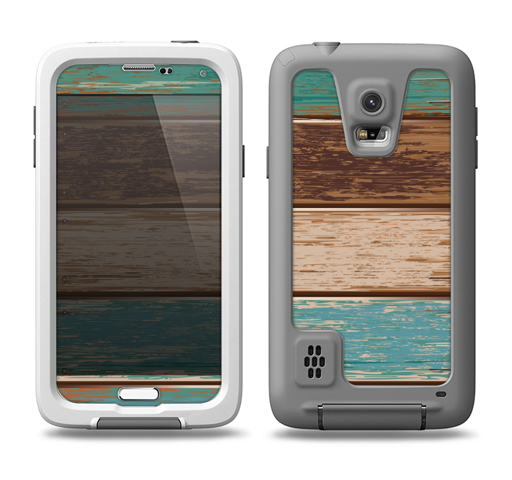 The Wooden Planks with Chipped Green and Brown Paint Samsung Galaxy S5 LifeProof Fre Case Skin Set