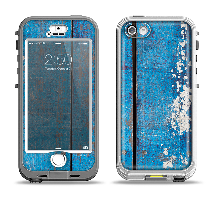 The Worn Blue Paint on Wooden Planks Apple iPhone 5-5s LifeProof Nuud Case Skin Set