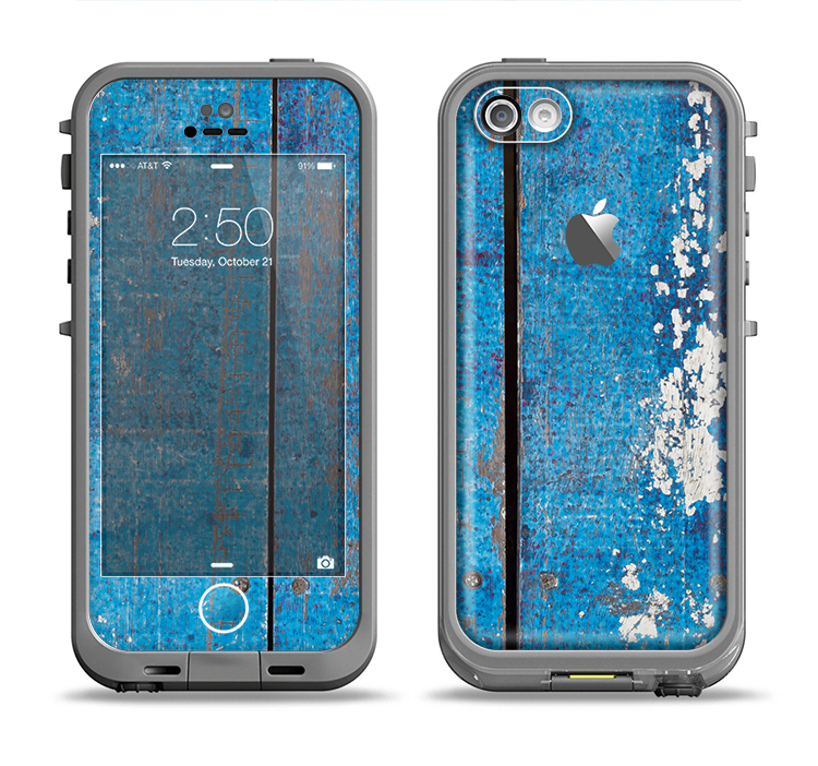 The Worn Blue Paint on Wooden Planks Apple iPhone 5c LifeProof Fre Case Skin Set