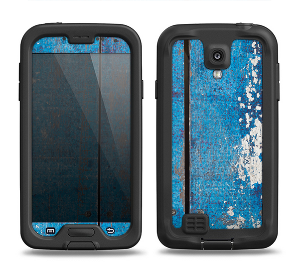 The Worn Blue Paint on Wooden Planks Samsung Galaxy S4 LifeProof Nuud Case Skin Set