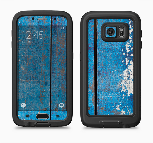 The Worn Blue Paint on Wooden Planks Full Body Samsung Galaxy S6 LifeProof Fre Case Skin Kit