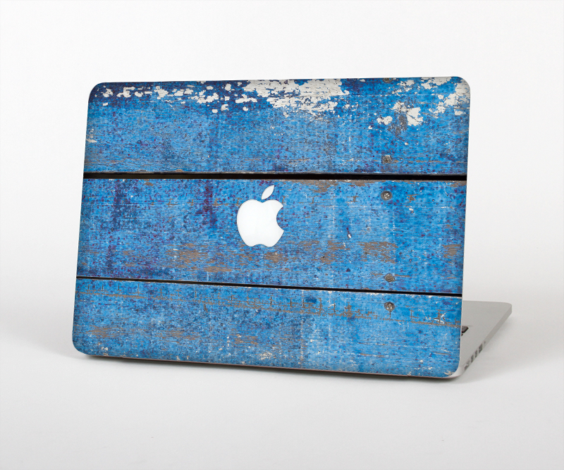 The Worn Blue Paint on Wooden Planks Skin Set for the Apple MacBook Pro 13" with Retina Display