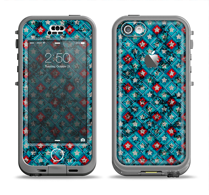 The Worn Dark Blue Checkered Starry Pattern Apple iPhone 5c LifeProof Nuud Case Skin Set