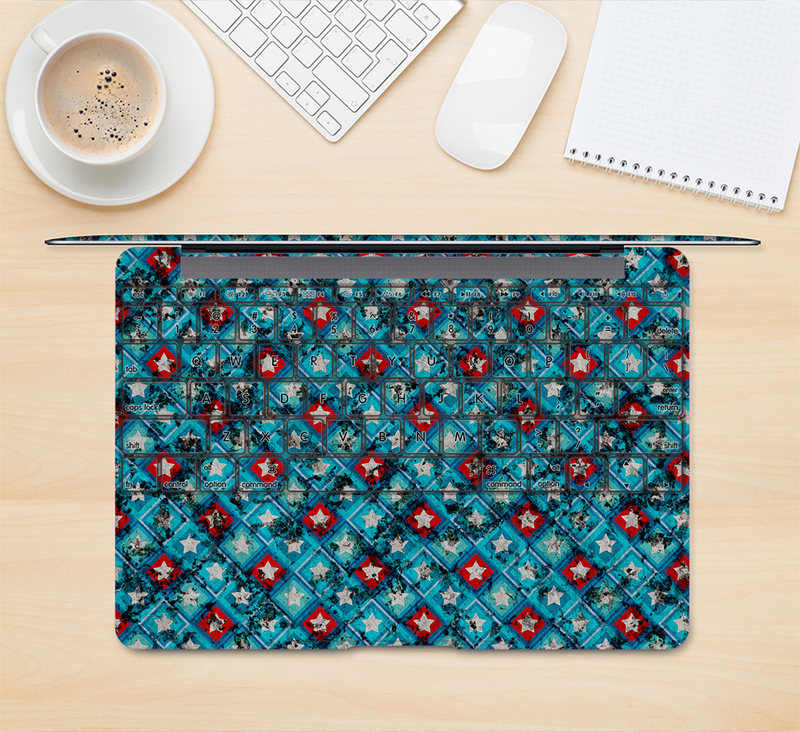 The Worn Dark Blue Checkered Starry Pattern Skin Kit for the 12" Apple MacBook (A1534)