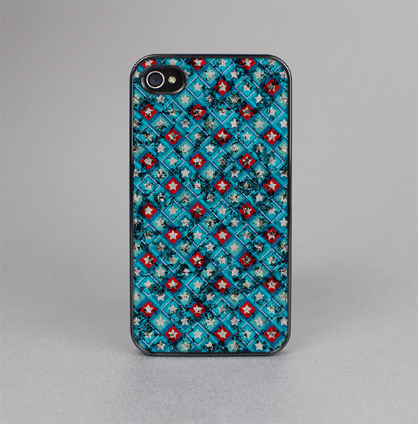 The Worn Dark Blue Checkered Starry Pattern Skin-Sert for the Apple iPhone 4-4s Skin-Sert Case
