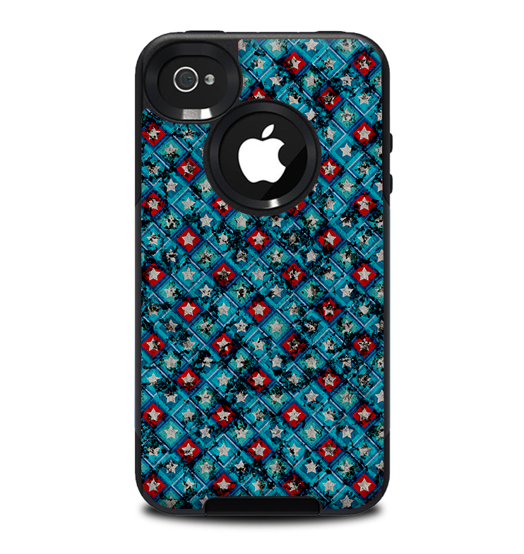 The Worn Dark Blue Checkered Starry Pattern Skin for the iPhone 4-4s OtterBox Commuter Case
