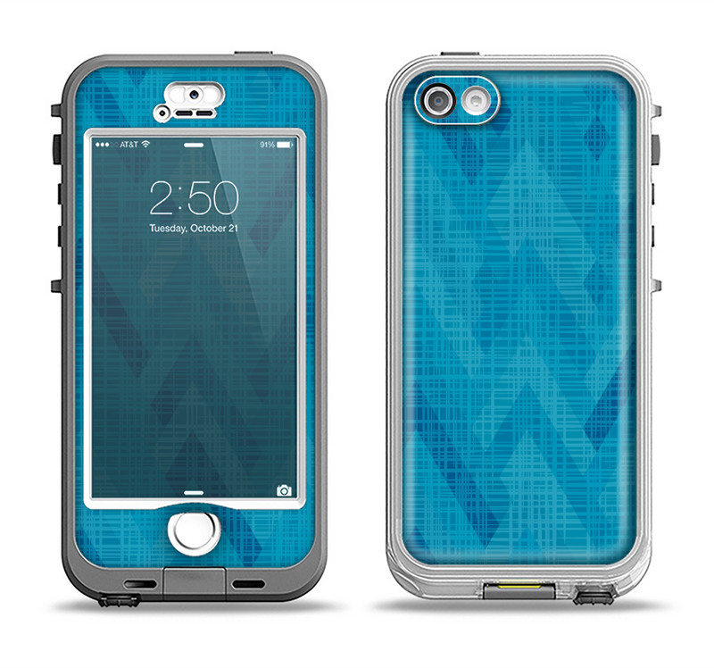 The Woven Blue Sharp Chevron Pattern V3 Apple iPhone 5-5s LifeProof Nuud Case Skin Set