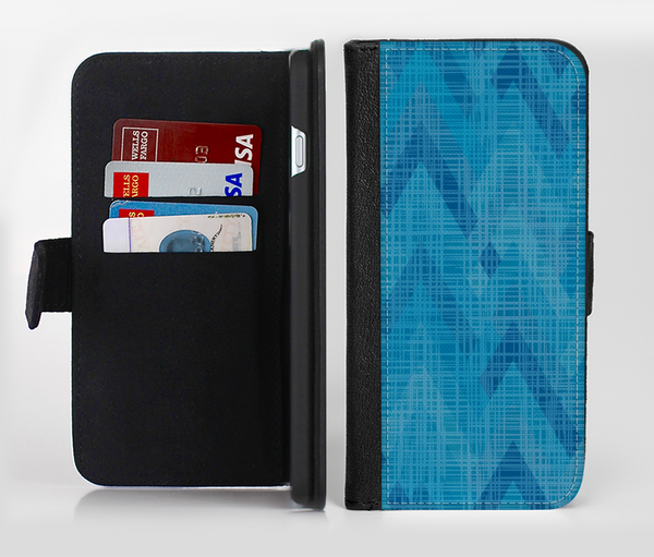 The Woven Blue Sharp Chevron Pattern V3 Ink-Fuzed Leather Folding Wallet Credit-Card Case for the Apple iPhone 6/6s, 6/6s Plus, 5/5s and 5c