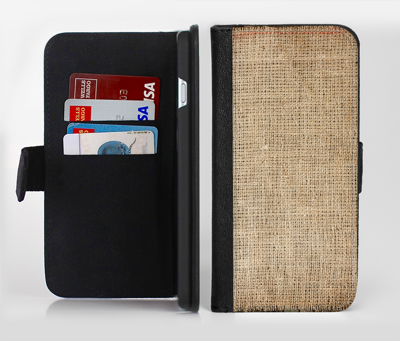 The Woven Fabric Over Aged Wood Ink-Fuzed Leather Folding Wallet Credit-Card Case for the Apple iPhone 6/6s, 6/6s Plus, 5/5s and 5c