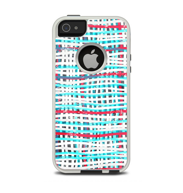 The Woven Trendy Green & Coral Apple iPhone 5-5s Otterbox Commuter Case Skin Set