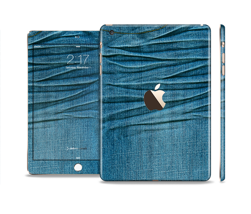 The Wrinkled Jean texture Full Body Skin Set for the Apple iPad Mini 3