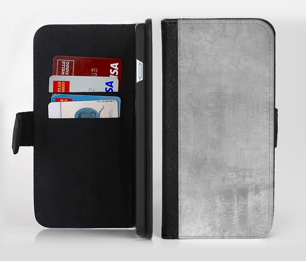 The Wrinkled Silver Surface Ink-Fuzed Leather Folding Wallet Credit-Card Case for the Apple iPhone 6/6s, 6/6s Plus, 5/5s and 5c