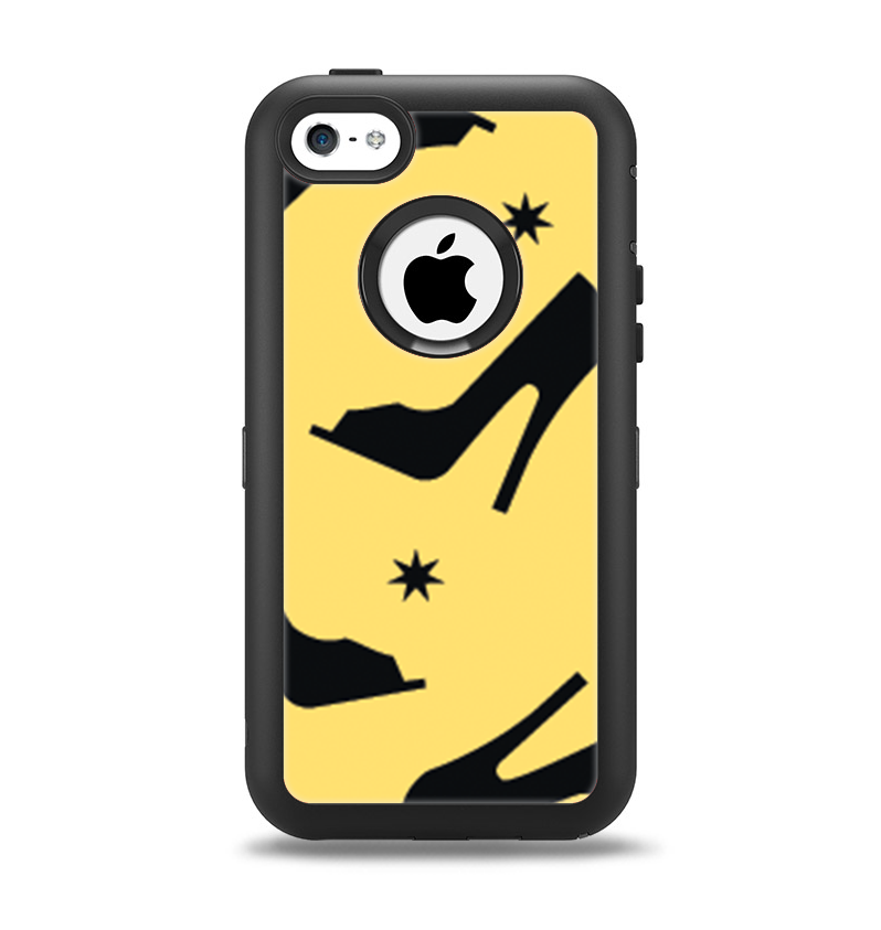 The Yellow & Black High-Heel Pattern V12 Apple iPhone 5c Otterbox Defender Case Skin Set