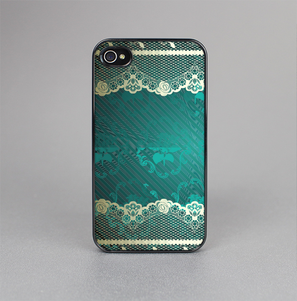The Yellow Elegant Lace on Green Skin-Sert for the Apple iPhone 4-4s Skin-Sert Case