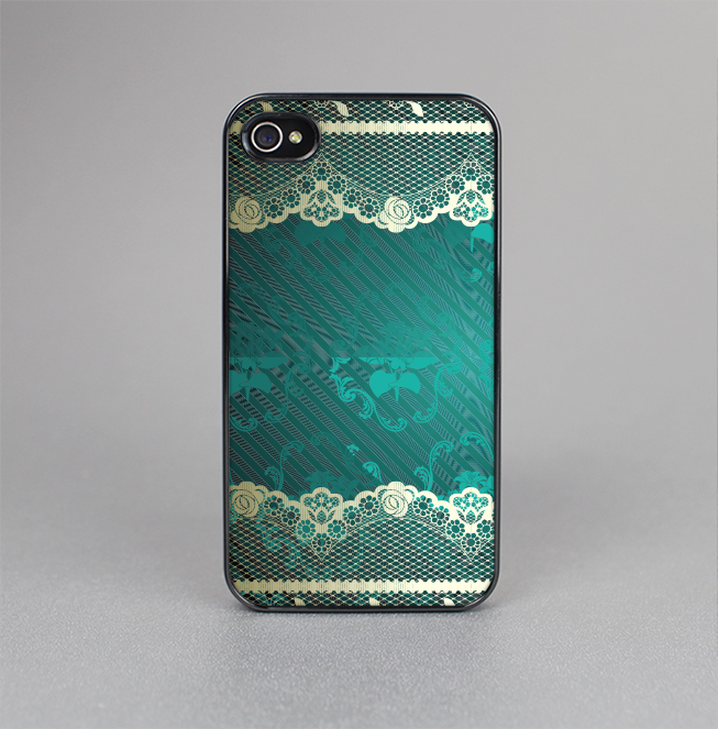 The Yellow Elegant Lace on Green Skin-Sert for the Apple iPhone 4-4s Skin-Sert Case