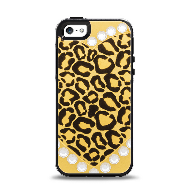 The Yellow Heart Shaped Leopard Apple iPhone 5-5s Otterbox Symmetry Case Skin Set