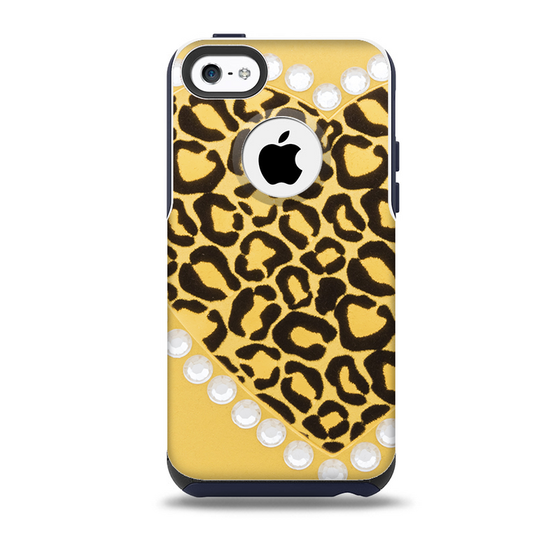 The Yellow Heart Shaped Leopard Skin for the iPhone 5c OtterBox Commuter Case