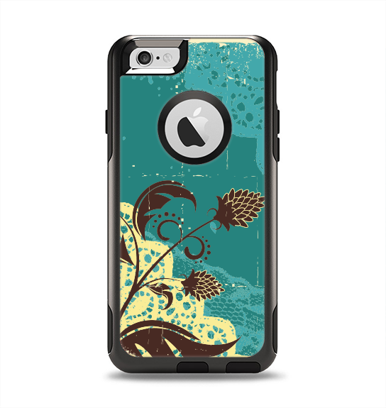 The Yellow Lace and Flower on Teal Apple iPhone 6 Otterbox Commuter Case Skin Set