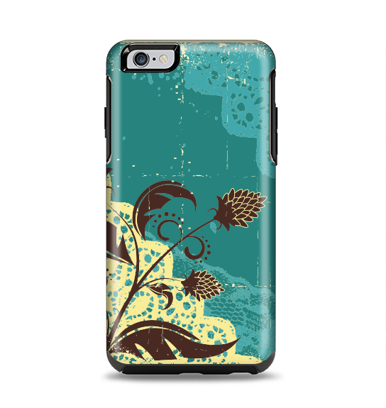 The Yellow Lace and Flower on Teal Apple iPhone 6 Plus Otterbox Symmetry Case Skin Set