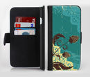 The Yellow Lace and Flower on Teal Ink-Fuzed Leather Folding Wallet Credit-Card Case for the Apple iPhone 6/6s, 6/6s Plus, 5/5s and 5c