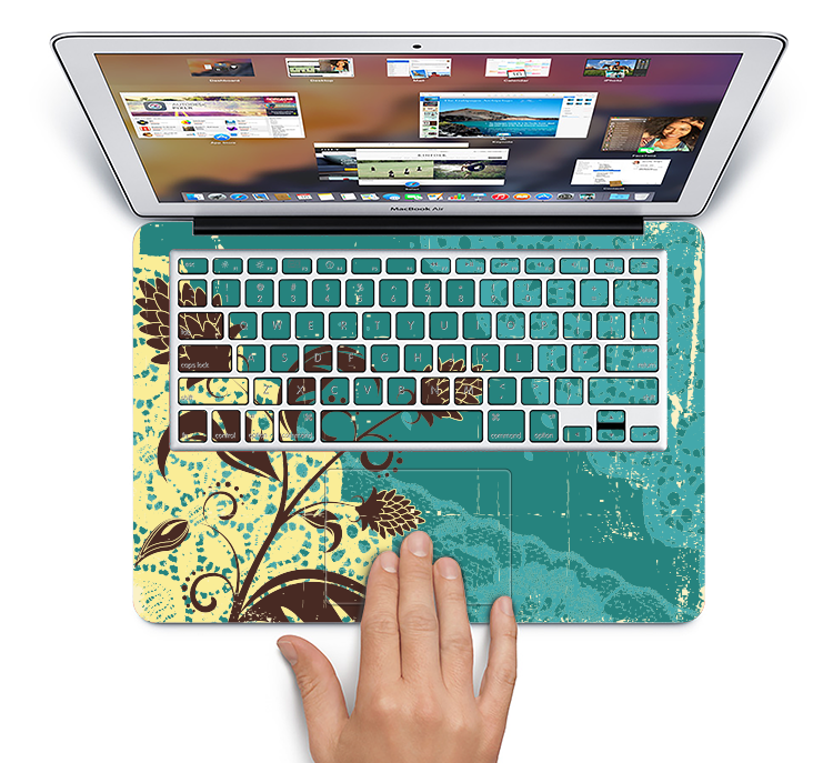 The Yellow Lace and Flower on Teal Skin Set for the Apple MacBook Air 13"