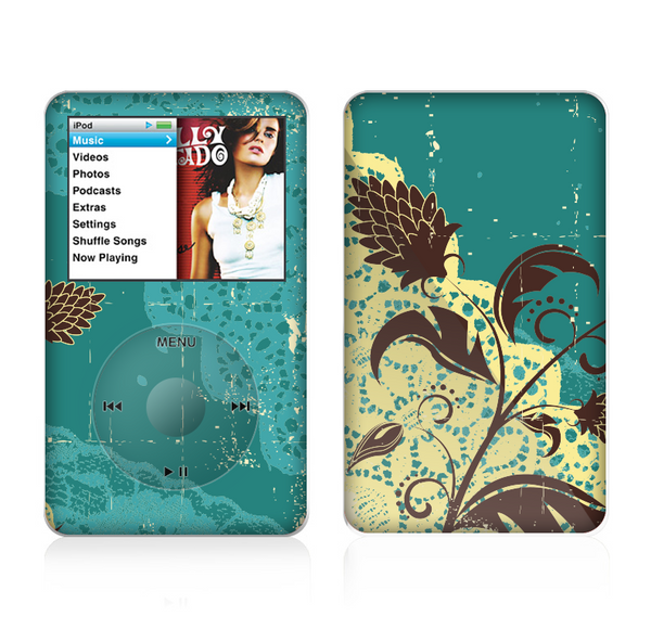 The Yellow Lace and Flower on Teal Skin For The Apple iPod Classic
