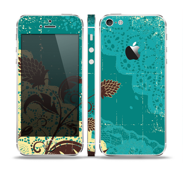 The Yellow Lace and Flower on Teal Skin Set for the Apple iPhone 5