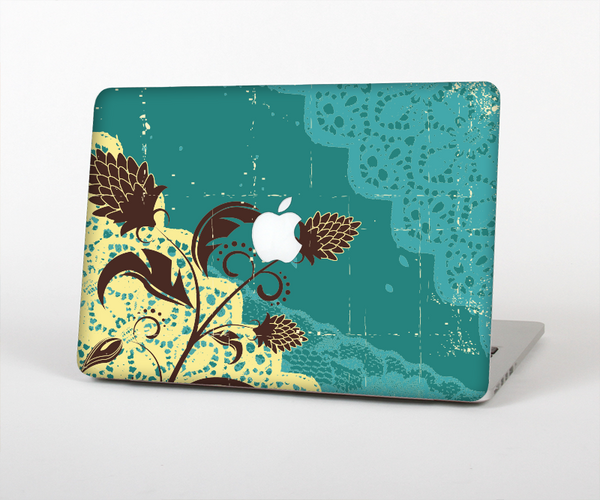 The Yellow Lace and Flower on Teal Skin Set for the Apple MacBook Pro 15"