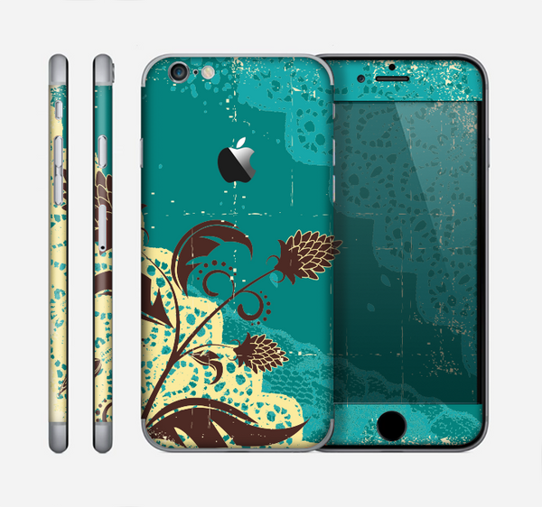 The Yellow Lace and Flower on Teal Skin for the Apple iPhone 6