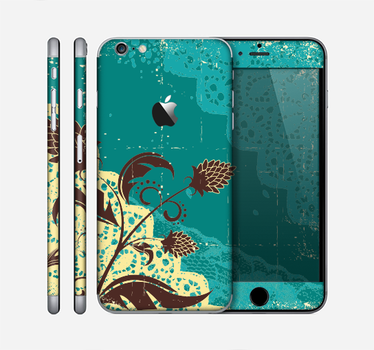 The Yellow Lace and Flower on Teal Skin for the Apple iPhone 6 Plus