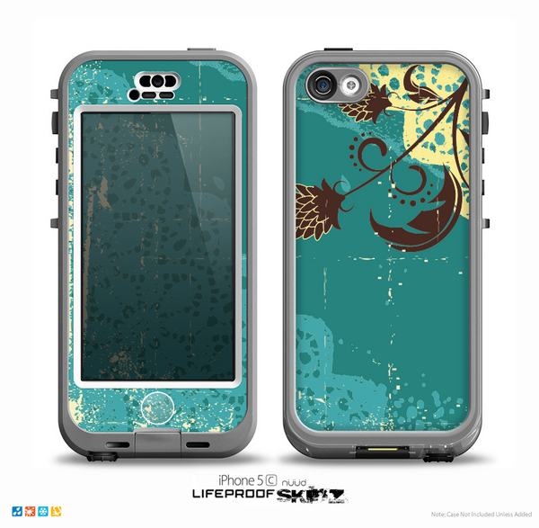 The Yellow Lace and Flower on Teal Skin for the iPhone 5c nüüd LifeProof Case