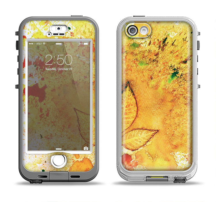 The Yellow Leaf-Imprinted Paint Splatter Apple iPhone 5-5s LifeProof Nuud Case Skin Set
