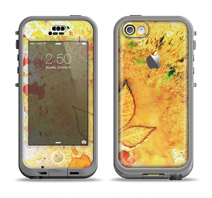 The Yellow Leaf-Imprinted Paint Splatter Apple iPhone 5c LifeProof Nuud Case Skin Set