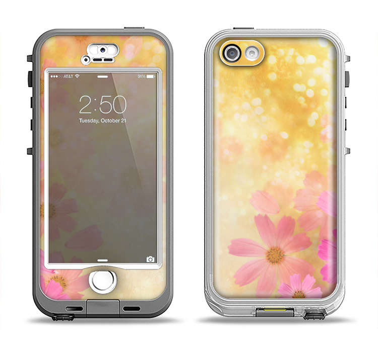 The Yellow & Pink Flowerland Apple iPhone 5-5s LifeProof Nuud Case Skin Set