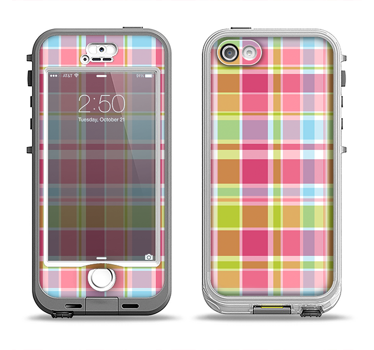The Yellow & Pink Plaid Apple iPhone 5-5s LifeProof Nuud Case Skin Set