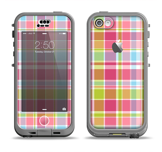 The Yellow & Pink Plaid Apple iPhone 5c LifeProof Nuud Case Skin Set