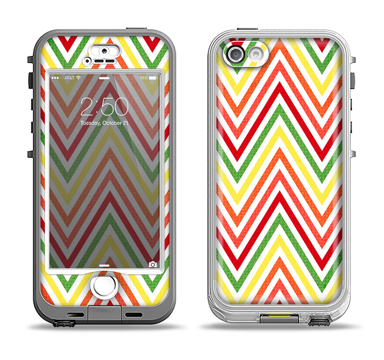 The Yellow & Red Vintage Chevron Pattern Apple iPhone 5-5s LifeProof Nuud Case Skin Set
