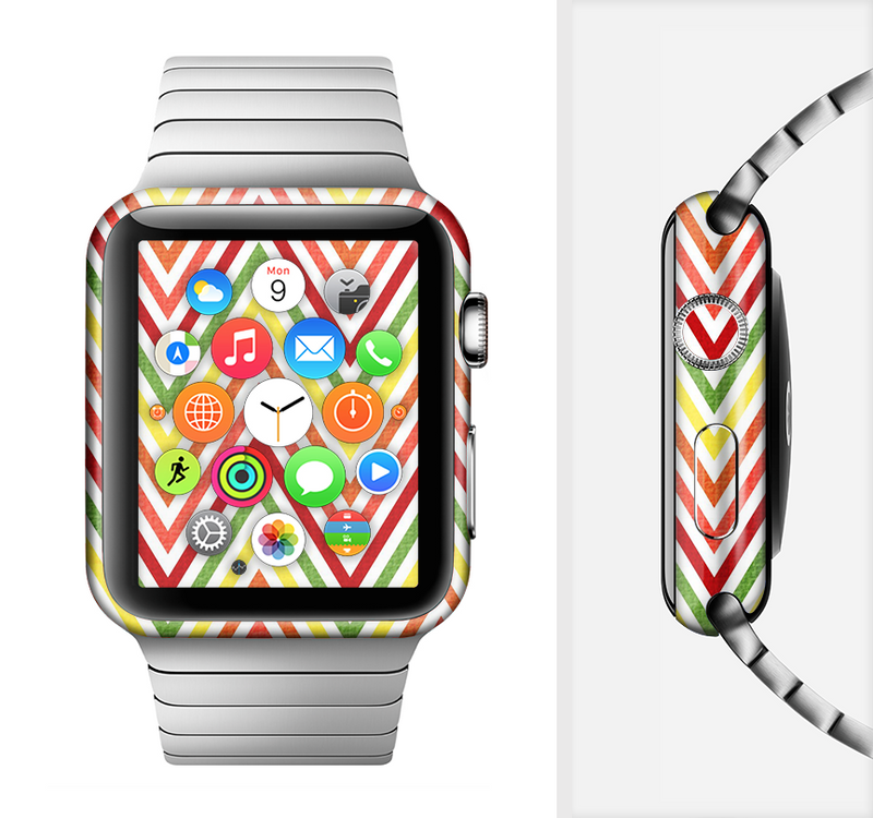 The Yellow & Red Vintage Chevron Pattern Full-Body Skin Kit for the Apple Watch