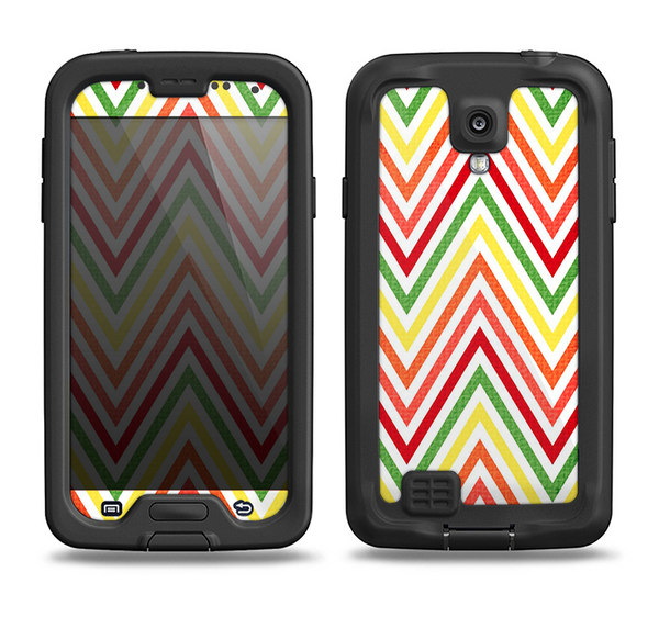 The Yellow & Red Vintage Chevron Pattern Samsung Galaxy S4 LifeProof Nuud Case Skin Set