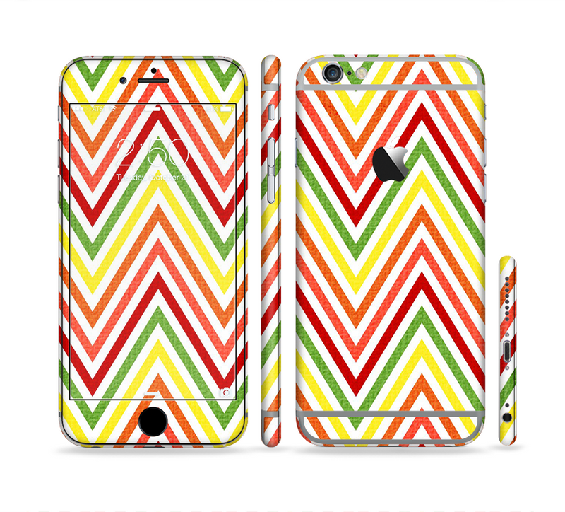 The Yellow & Red Vintage Chevron Pattern Sectioned Skin Series for the Apple iPhone 6 Plus