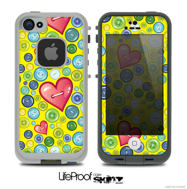 The Yellow Vintage Vector Heart Buttons Skin for the iPhone 4 or 5 LifeProof Case