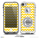 The Yellow & White Chevron Monogram Name Script Skin Gray v1 Skin for the iPhone 5-5s Fre LifeProof Case