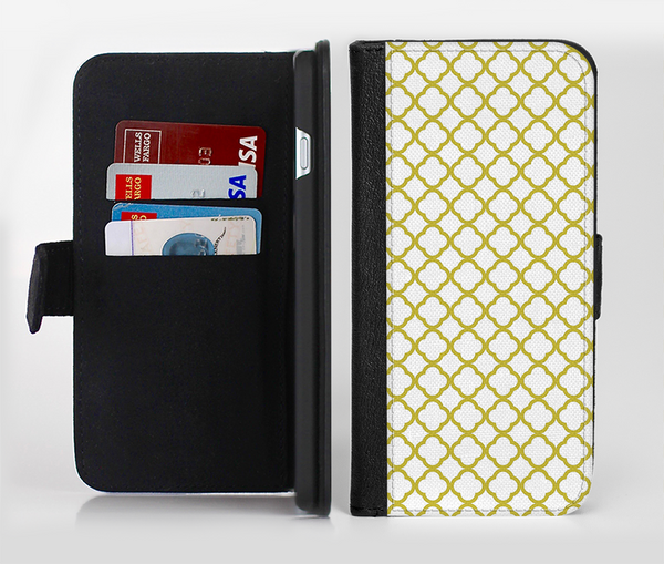 The Yellow & White Seamless Morocan Pattern V2 Ink-Fuzed Leather Folding Wallet Credit-Card Case for the Apple iPhone 6/6s, 6/6s Plus, 5/5s and 5c