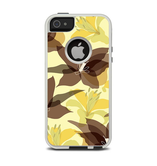 The Yellow and Brown Pastel Flowers Apple iPhone 5-5s Otterbox Commuter Case Skin Set