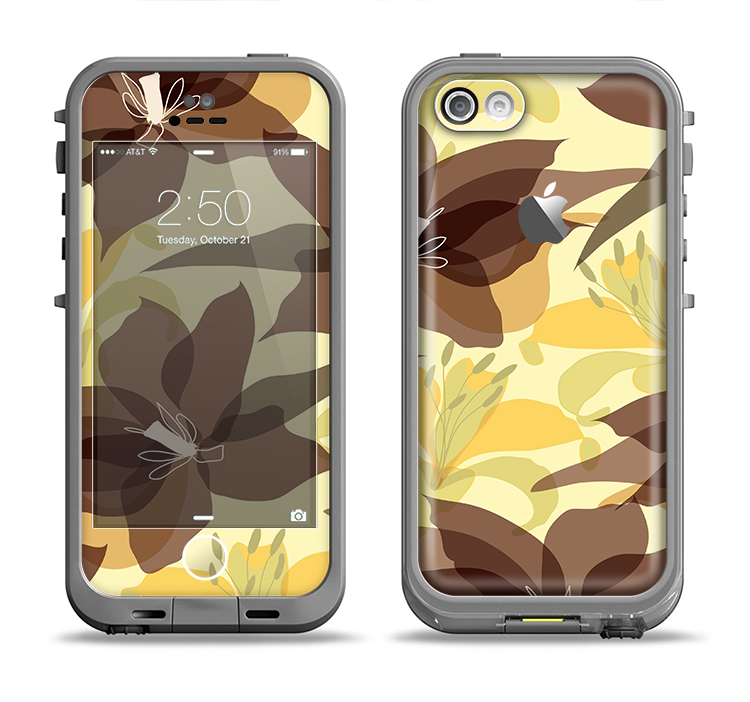 The Yellow and Brown Pastel Flowers Apple iPhone 5c LifeProof Fre Case Skin Set